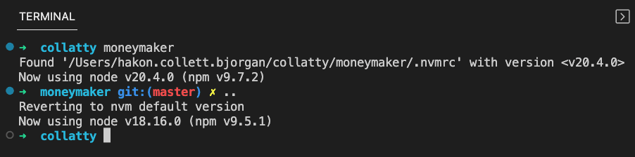 Correct nvm behavior when toggling in and out of a repo with .nvmrc defined